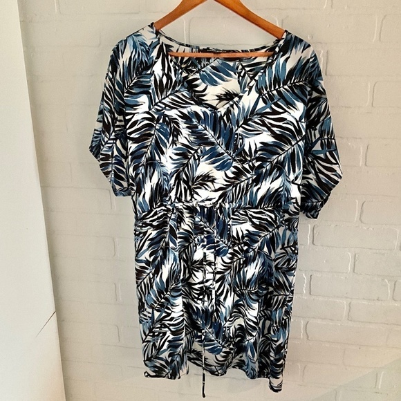 Mario Serrani Cute Tropical Palm leaves White/beige/navy/blue coverup Size L - Picture 2 of 13